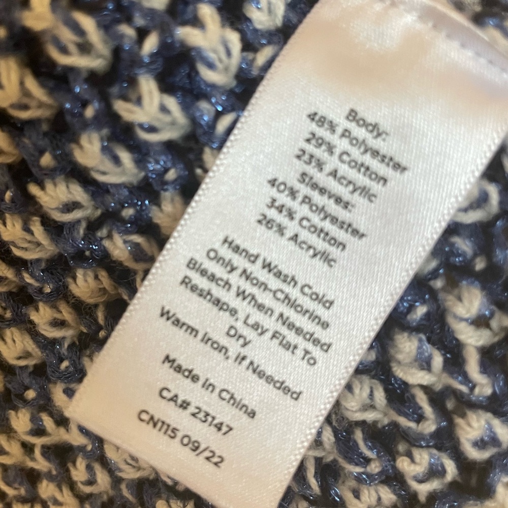 Talbots Mixed Texture Jacket Cardigan Blue White Striped Sweater Fringe XL - Picture 7 of 8